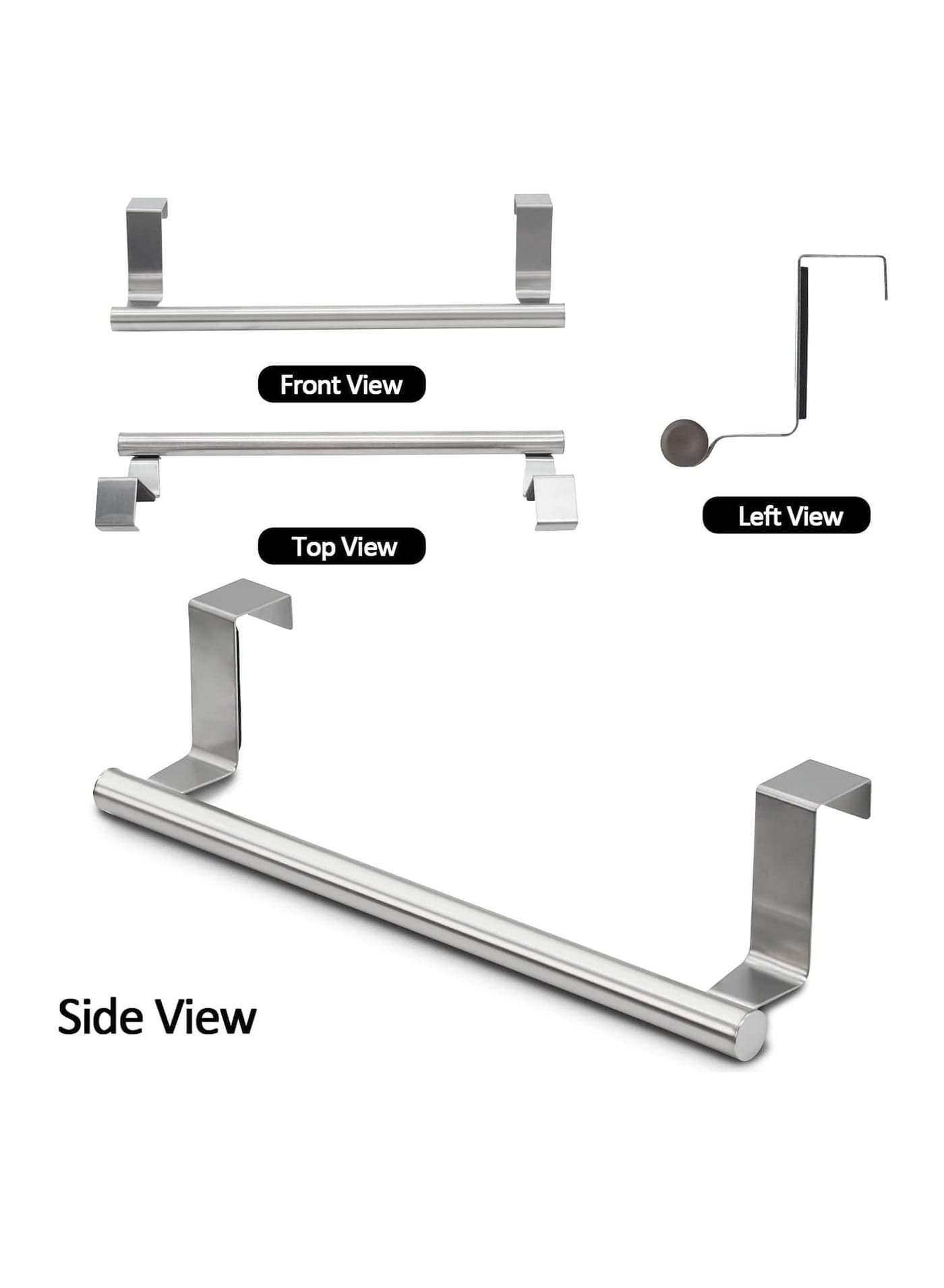 Kitchen Towel Bar Holder, Fits on Cupboards Over Cabinet Door, Towel and Wash Cloth Hanging Storage Accessories, Strong Modern Design Stainless Steel