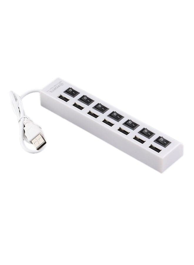 7-Port USB 2.0 Hub Adapter With On/Off Switch White