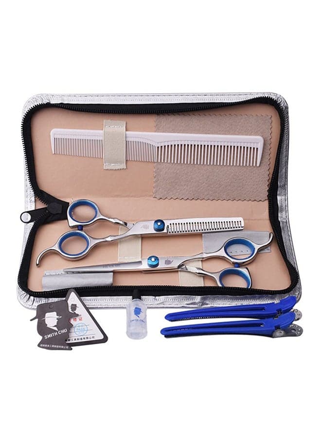 Flat Teeth Blade Scissor Set Silver/Blue