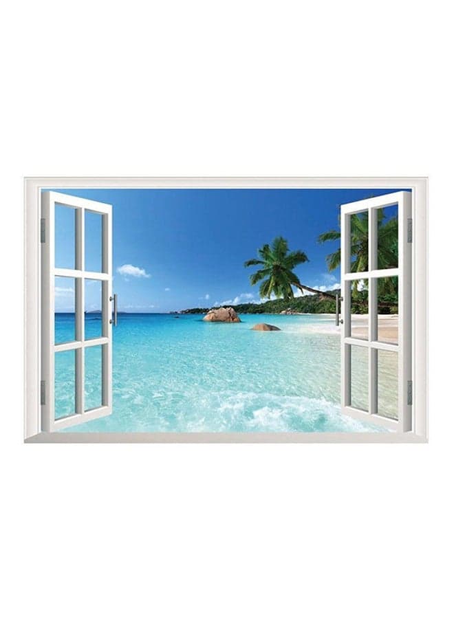 Removable Beach Resort 3D Window View Wall Sticker Multicolour 31x24inch