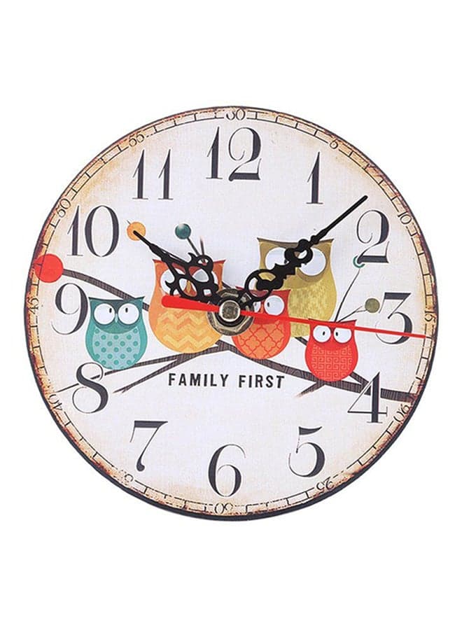 Owl Pattern Imitation Wood Clock Multicolour