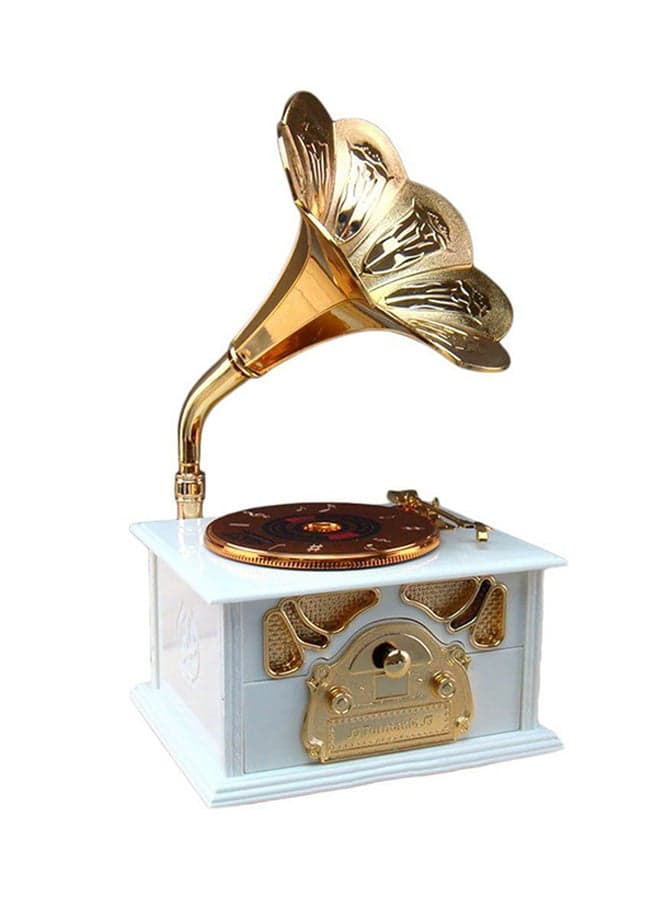 Vintage Romantic Gramophone Shaped Music Box White/Gold