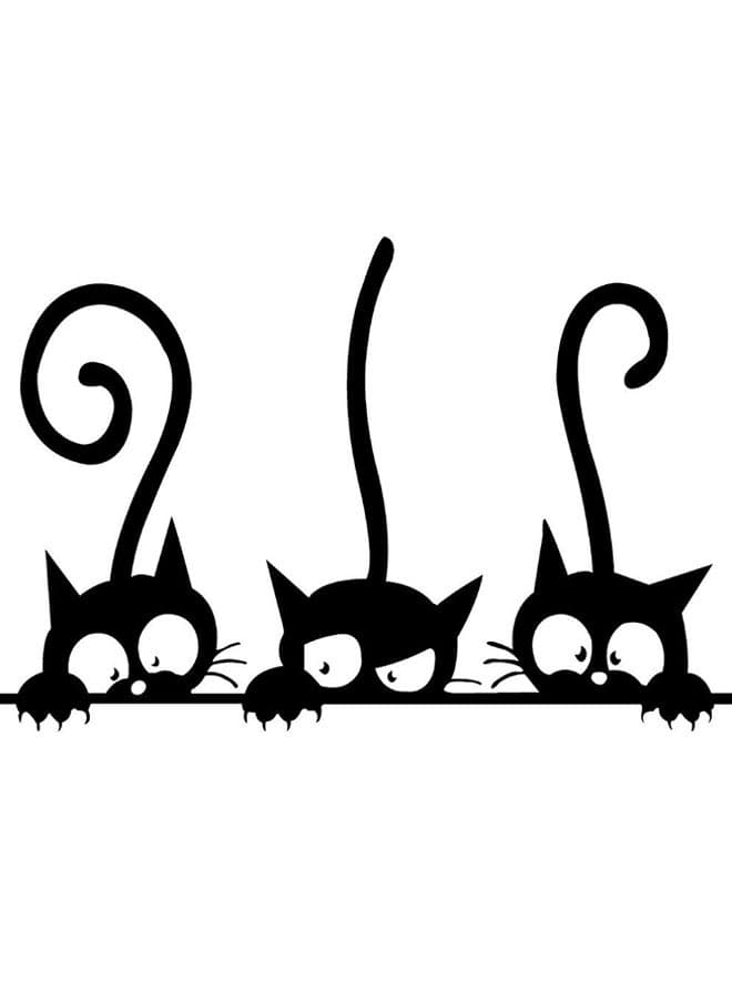 Lovely Cute Three Big Eyes Cat Pattern Bedroom Wallpaper Sticker Black