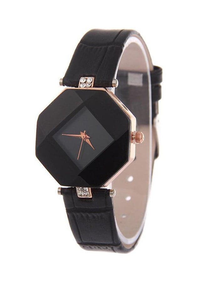 Women's Rhinestone Cut Leather Analog Watch ZS570804 - 30 mm - Black