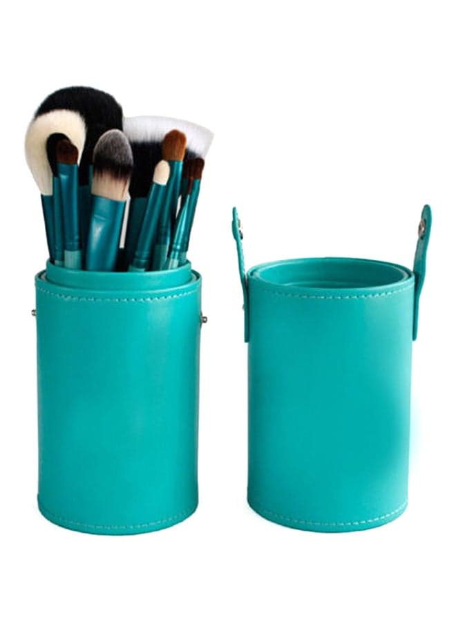12-Piece Professional Makeup Brush Set With Cup Holder Aqua Green