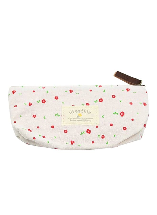 Floral Canvas Pencil Pen Case Off White/Red
