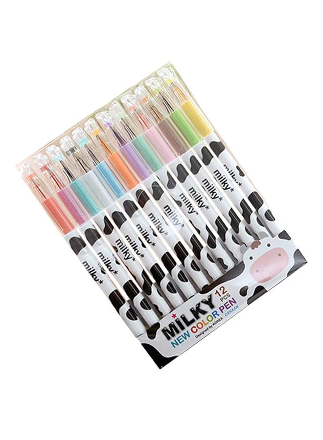 12-Piece Cow Printed 0.38 mm Gel Pen Set Multicolour