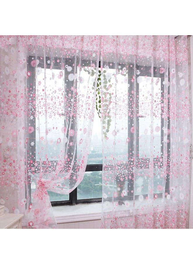 Floral Voile Window Door Curtain Pink 100x200cm