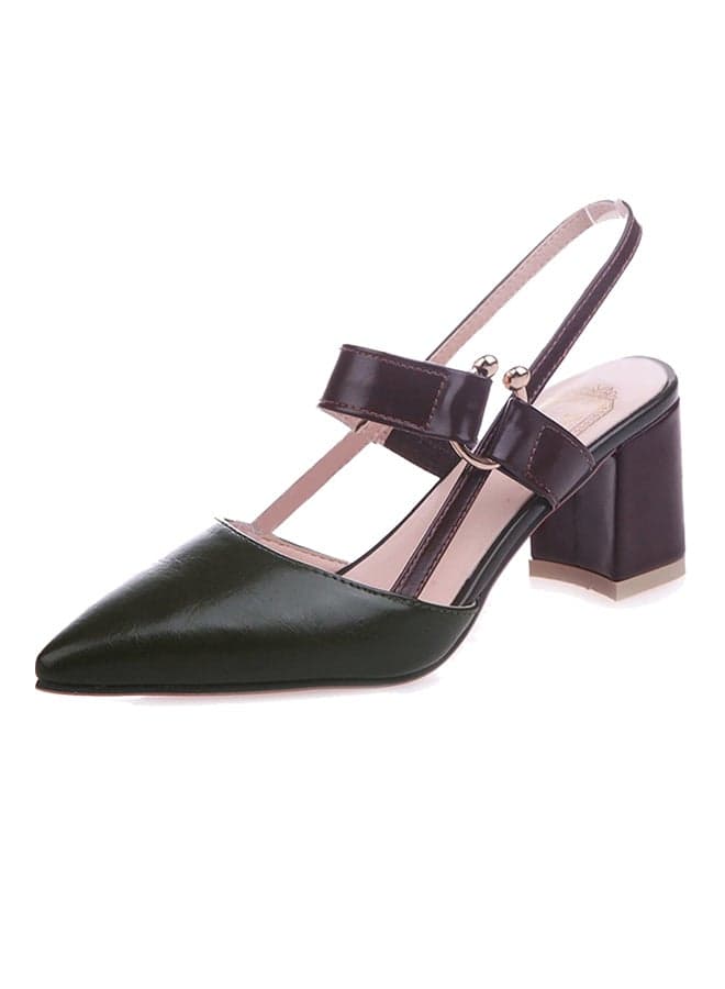 Thick Heel Sling Back Pump Shoe Green