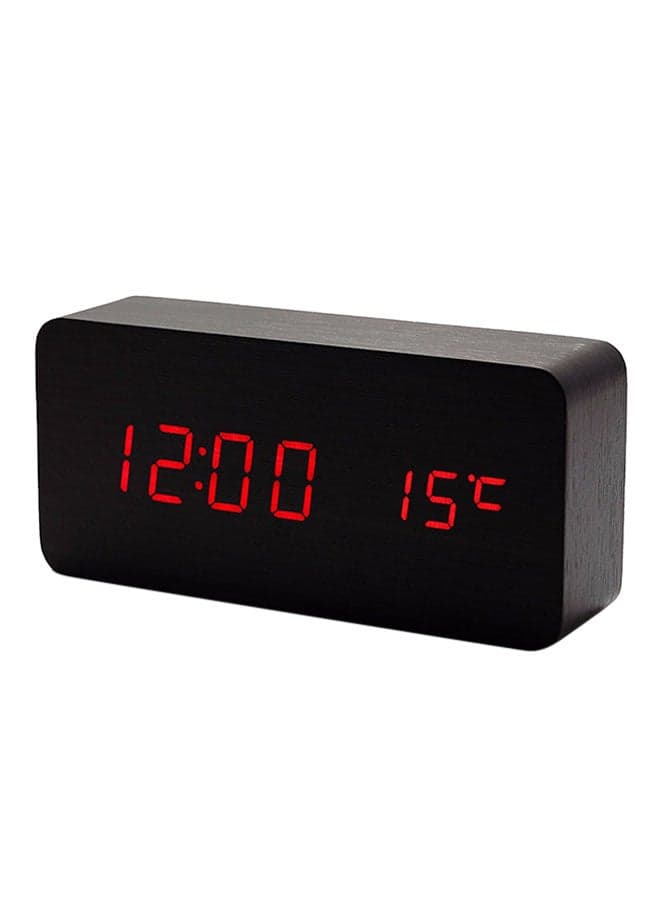 LED Wood Grain Alarm Clocks With Temperature Display Black