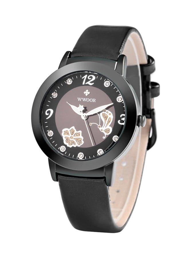 women Butterfly Petal Pattern Leather Analog Watch 8822