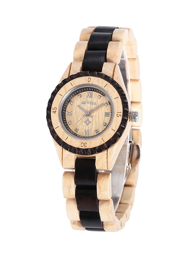 women Rhinestone Studded Wooden Analog Watch ZS-W128AL