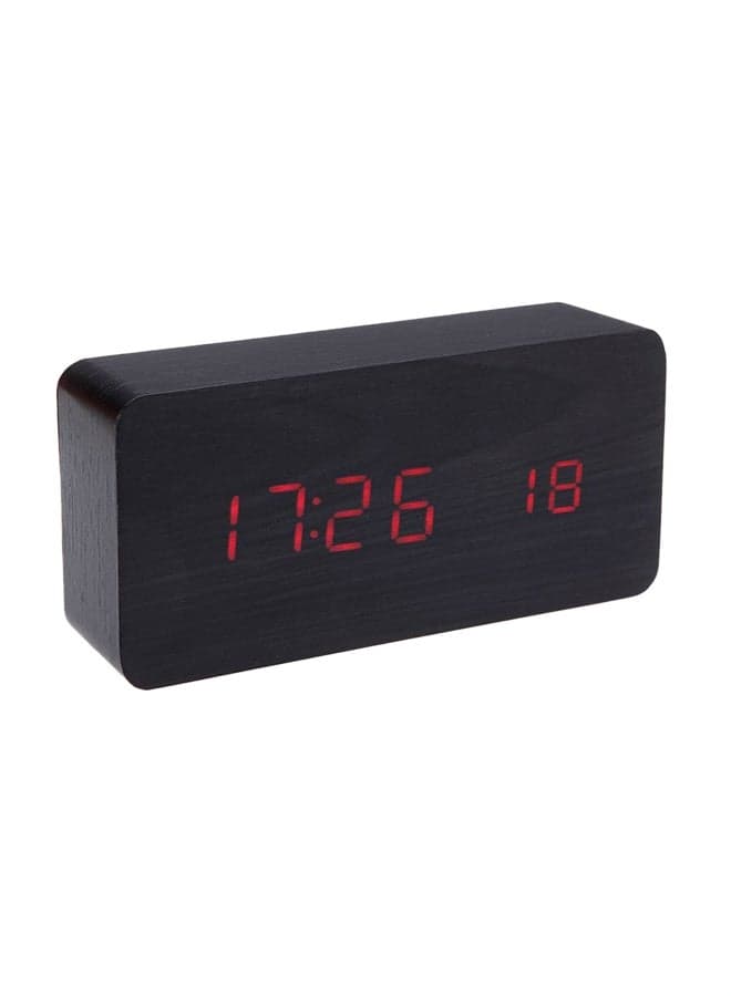 LED Wood Grain Alarm Clock With Temperature Display Black 15cm