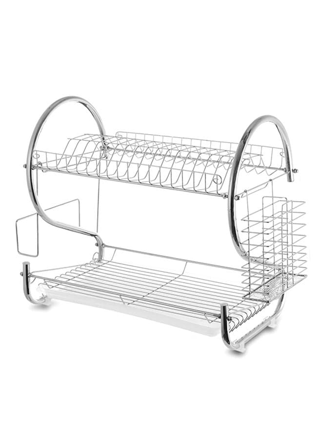 2-Tier Dish Rack With Drain Board Silver