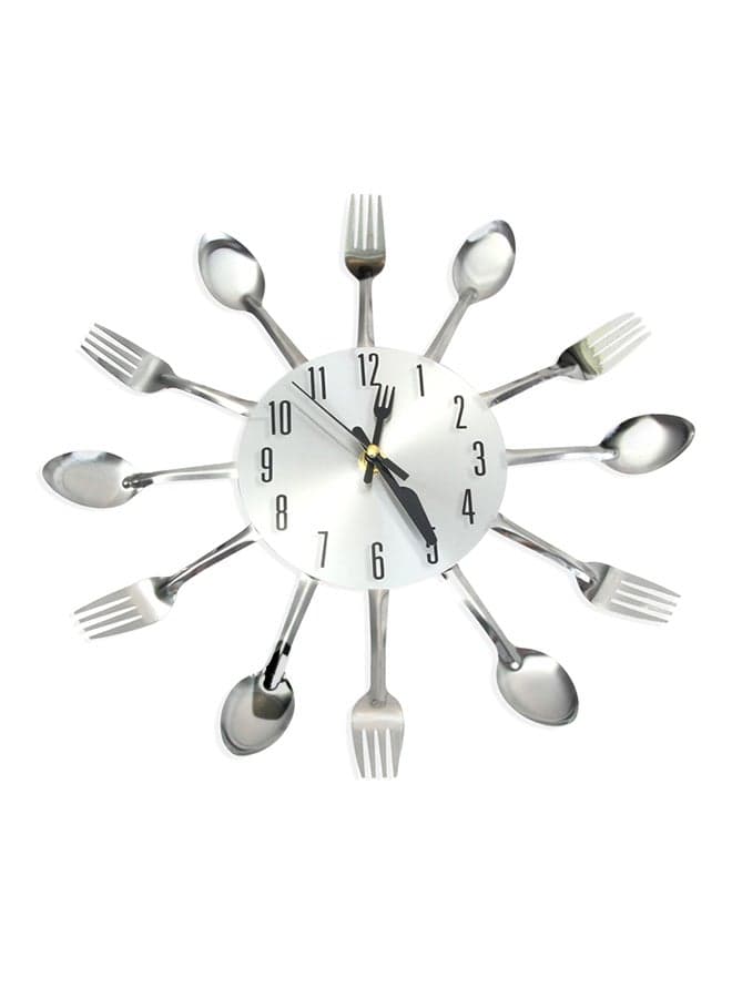Knife Fork Spoon Analog Wall Clock Silver