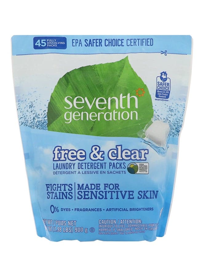 45-Piece Free And Clear Laundry Detergent Packs Multicolour 900grams