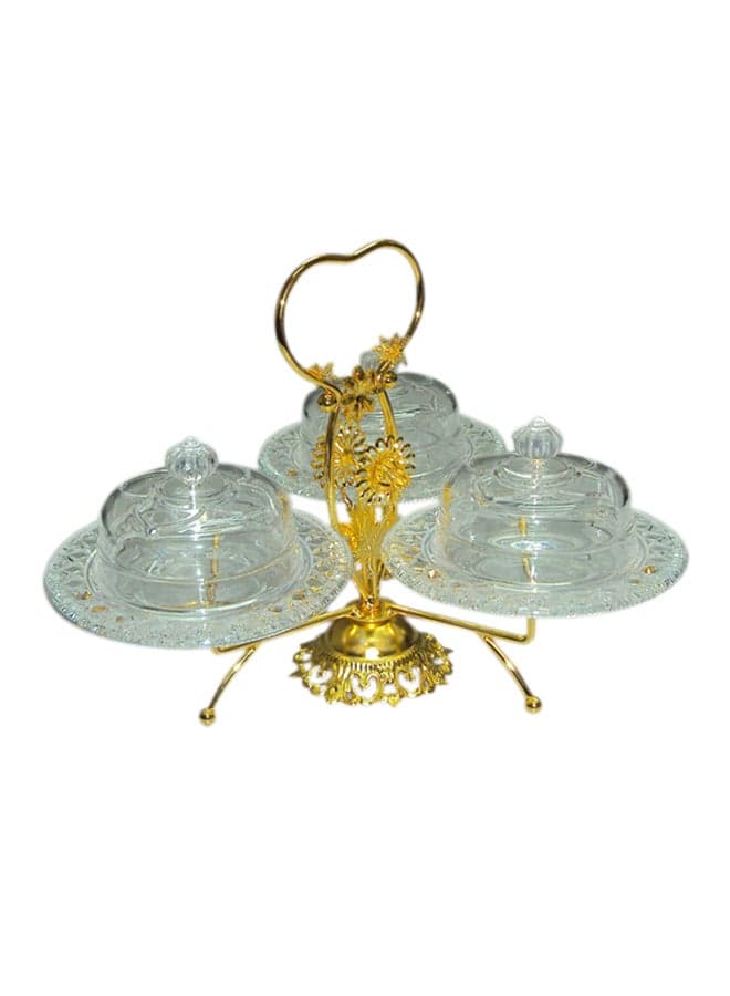 3-Piece Thamer Bowl With Holder Clear/Gold