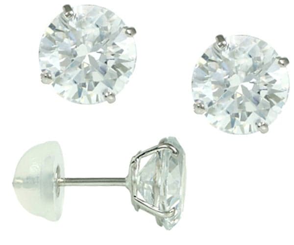 14 Karat White Gold Cubic Zirconia Stud Earrings