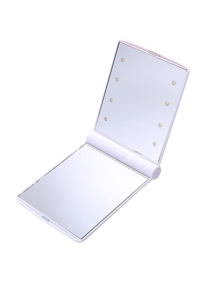 Folding Portable Pocket Mirror With 8 LED Bulbs White