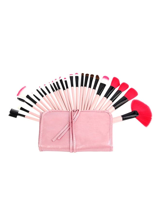 24-Piece Makeup Brush Set With Case Pink/Black