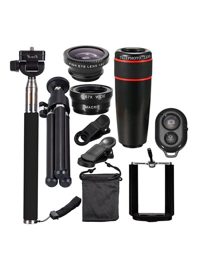 10-In-1 Phone Camera Lens Kit Black