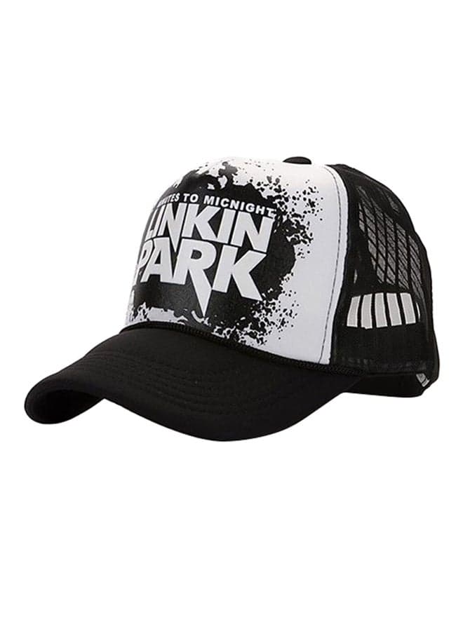 Graphic Printed Snapback Closure Baseball Mesh Cap Black/White