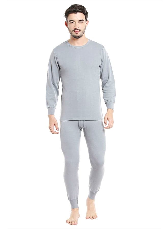 Men'S Cotton Blended Winter Full Body Warm Thermal Inner Set Dark Grey Dark Grey