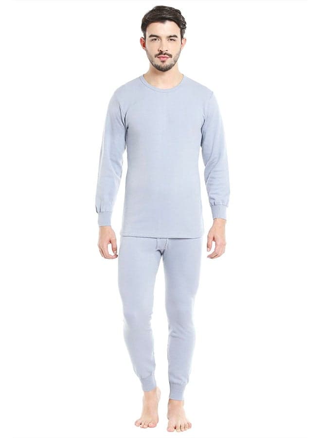 Men'S Cotton Blended Winter Fullbody Warm Thermal Inner Set Light Grey