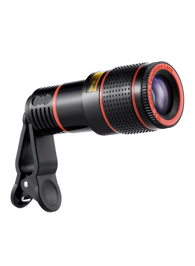 Universal 12x Zoom Mobile Phone Clip-on Telescope Camera Lens Black/Red