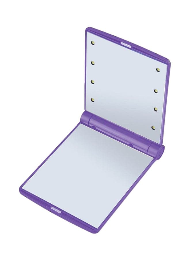 Folding Portable Pocket Mirror With 8 LED Bulbs Purple