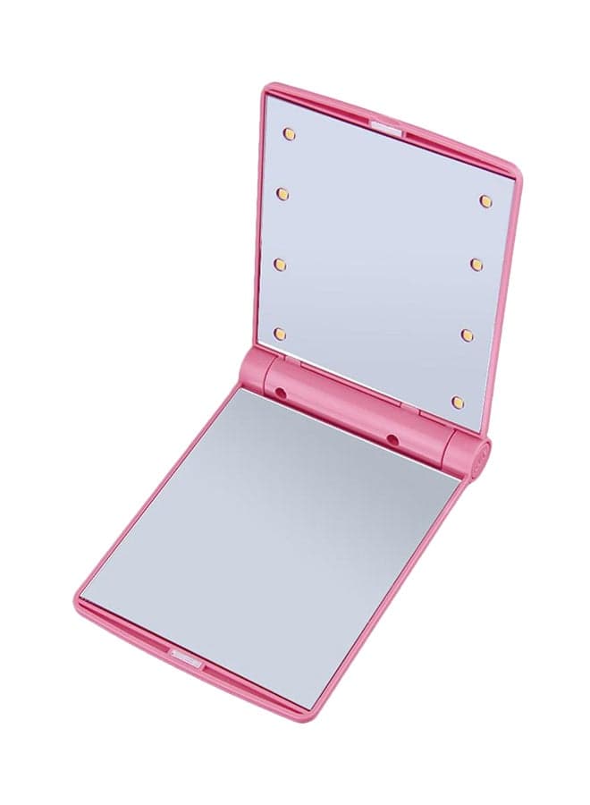 Folding Portable Pocket Mirror With 8 LED Bulbs Pink
