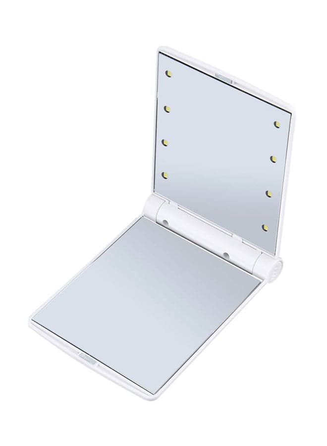 Folding Portable Pocket Mirror With 8 LED Bulbs White