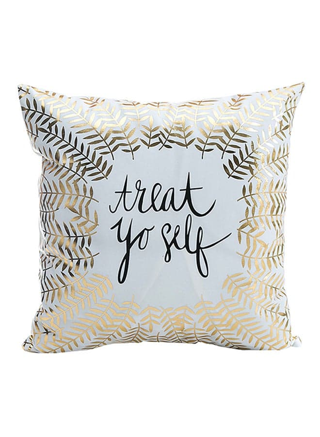 Treat Yo Self Printed Decorative Cushion Cover White/Gold/Black 45x45cm