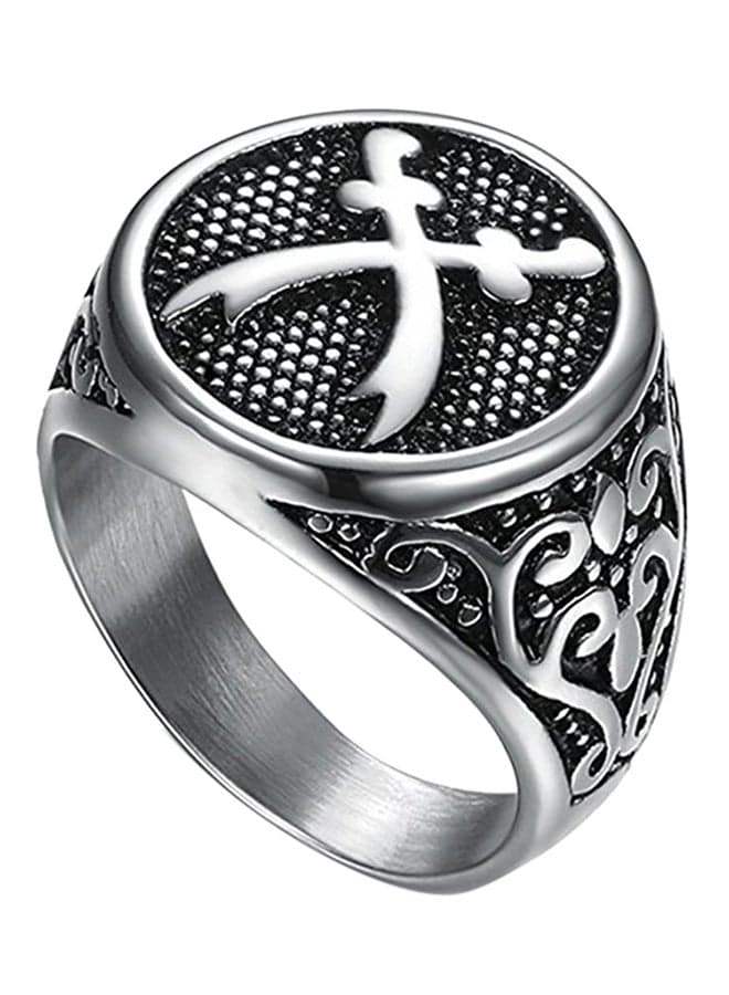 316L Titanium Stainless Steel Retro Naval Warships Pirate 2 Knives Punk Ring