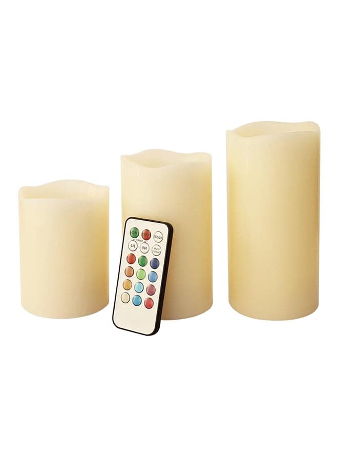 3-Piece Electric Candle With Remote Control Yellow 285grams