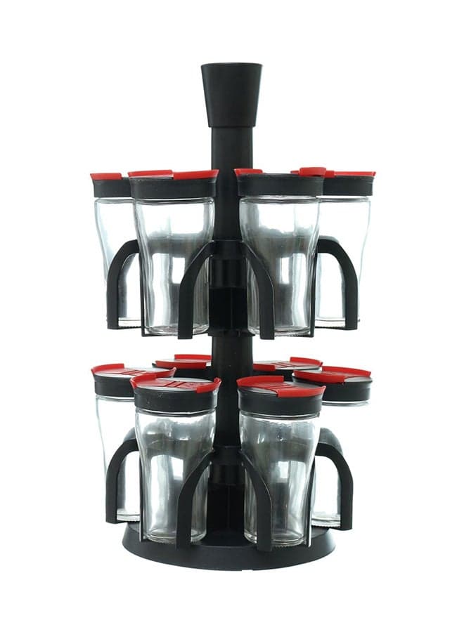 12-Piece Spice Jar With Rack Clear/Black/Red