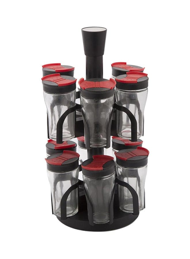 12-Piece Spice Jar With Rack Set Clear/Black/Red