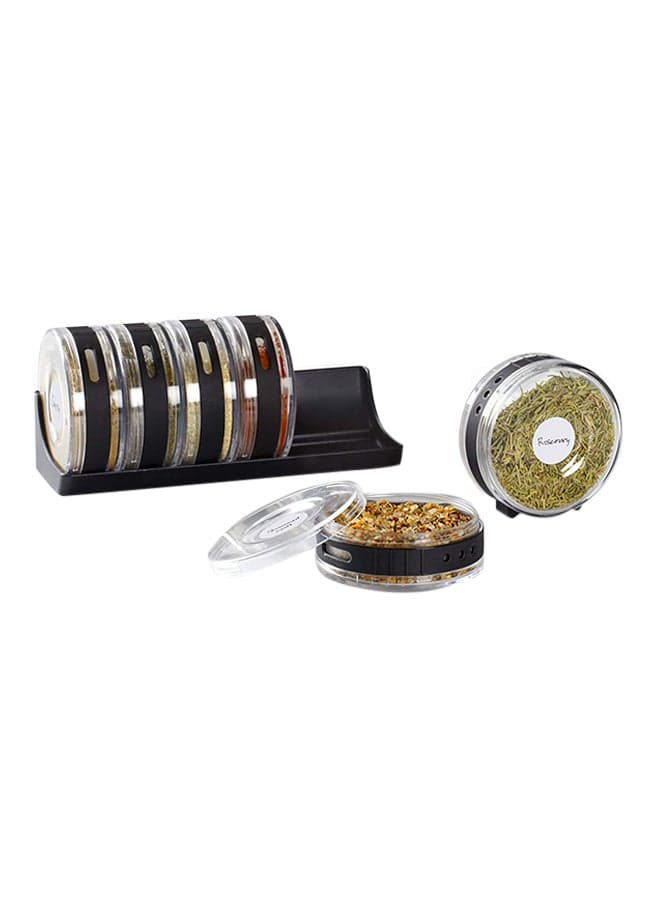6-Piece Cylindra Spice Container With Rack Black/Clear 8x3.75x3.75inch