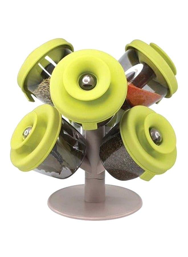 6-Piece Spice Jar With Rack Green/Grey/Clear