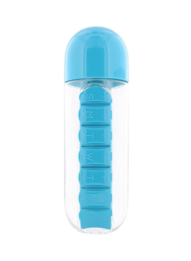 Water Bottle With Pill Organizer Blue/Clear 680ml