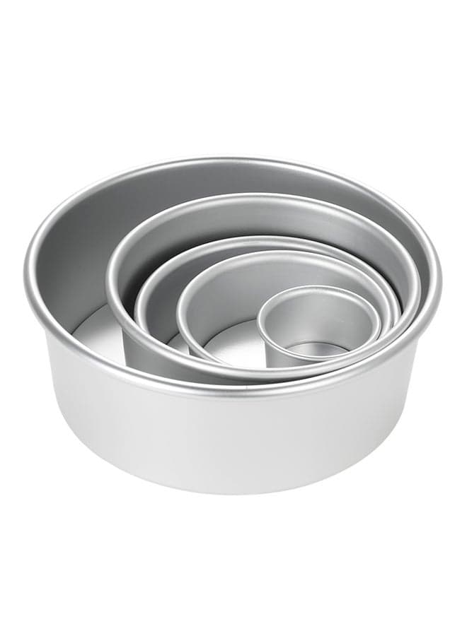 5-Piece Cake Mould With Removable Bottom Silver 6.4x4 , 11.2x4.5 , 14x4.5 , 16.3x7.5 , 21.8x8cm