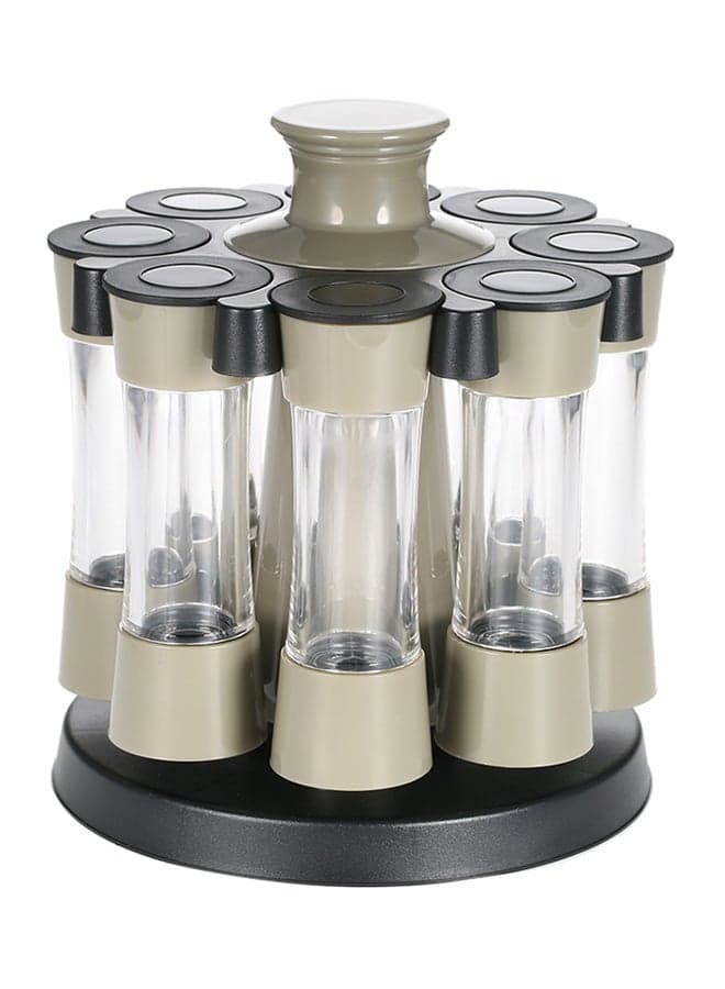 8-Piece Rotating Spice Jar Set Black/Grey/Clear 21x17.5centimeter
