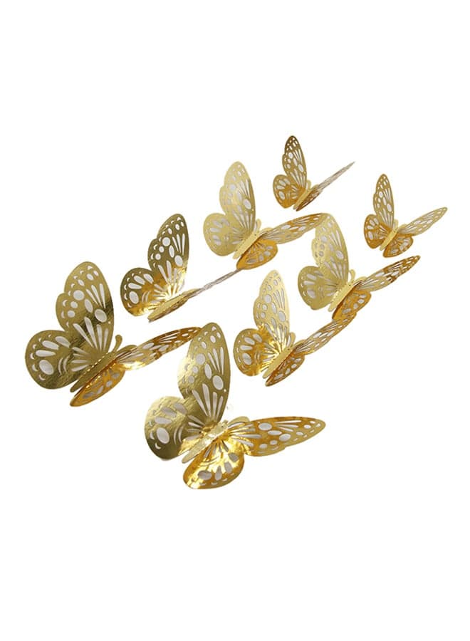 12-Piece Hollow-Out 3D Butterfly Wall Decal With Glue Gold