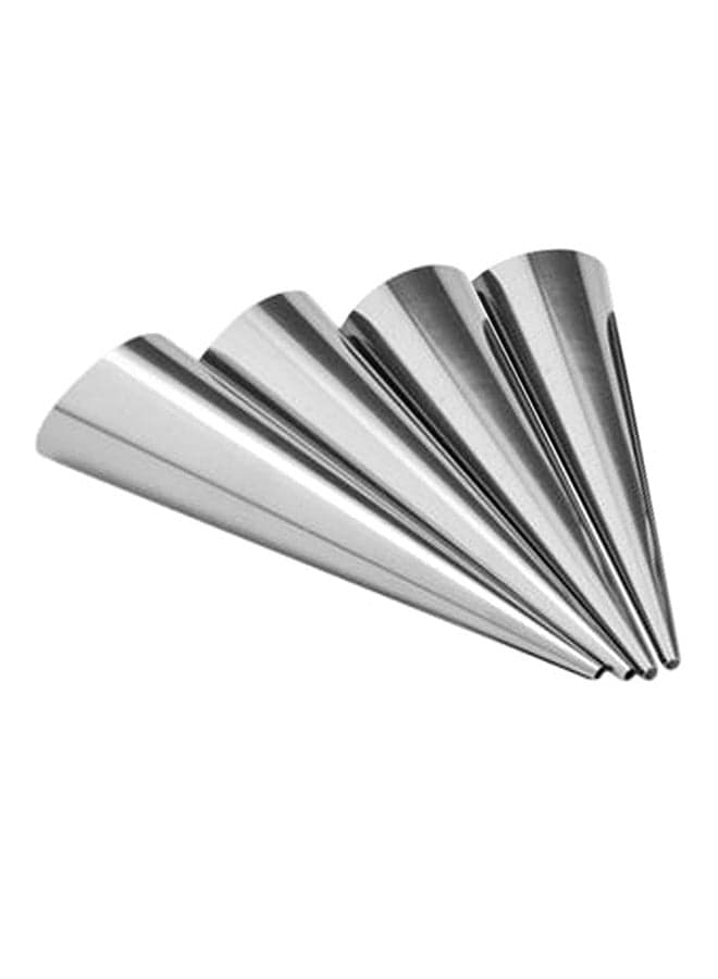 4-Piece Spiral Croissants Pastry Conical Tube Baking Mold Silver 3x3x14centimeter