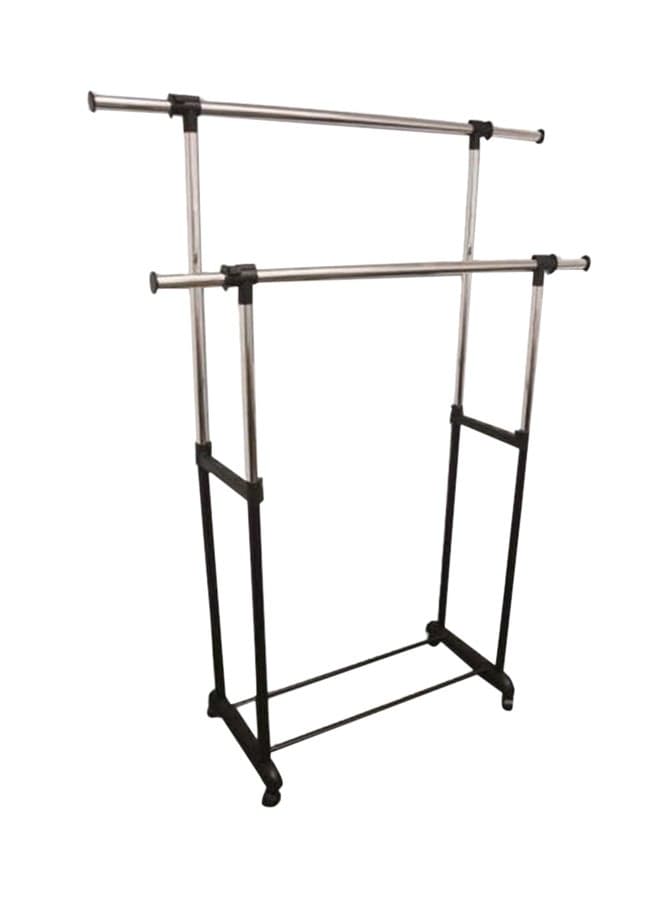 Moveable Double Bar Cloth Hanging Stand Black/Silver 55x17.25x62.75inch