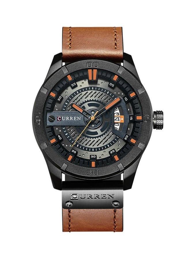 Men's Water Resistant Leather Strap Analog Wrist Watch 8301 - 45 mm - Brown