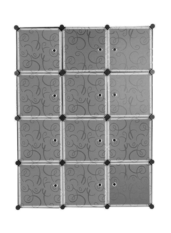 12-Cells Modular Floral Pattern Detachable Storage Cabinet Black/Clear 37x15x47cm