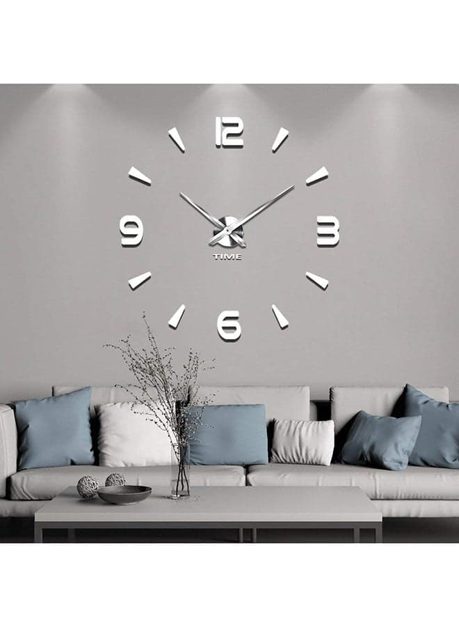 3D Wall Clock With Mirror Number Stickers Silver 39x39inch