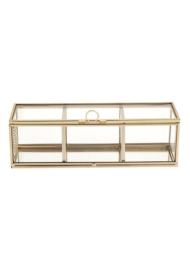 Metal And Glass Multipurpose Storage Box Gold/Clear 25x10x10cm