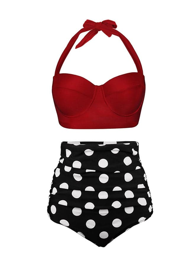 Printed Tankini Beachwear Set Red/Black/White